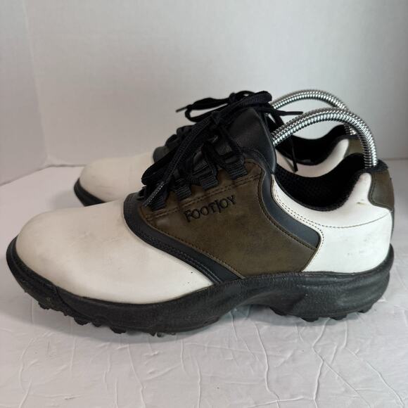 FootJoy FJ GreenJoys Mens US 8 M White Brown Leather Soft Spike Golf Cleats B - Picture 2 of 8